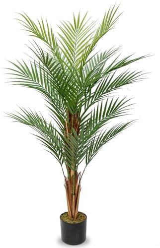 Artificial Palm Tree 122CM Tall with 19 Lifelike Trunks Faux Areca Palm Decorative Fake Plants in Pots Tall Silk Plant for Indoor Home Office Living Room Floor Decor, 4FT