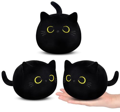 Yamepuia 3 Pcs Schwarze Katze Kuscheltier,13cm Kawaii Katze Kuscheltier für Kinder,Weich Niedlich Stofftier Katze Plüschtier Kissen Geschenk für Kinder Jungen Mädchen