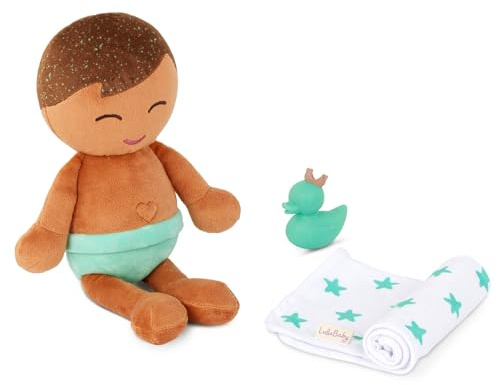 LullaBaby Badepuppe Junge, 36 cm, weicher Plüschkörper fürs Wasser | Mit hellbraunem Haar, Handtuch und Badeente für Wasserspiel und Rollenspiel; waschbar, Hellbraunes Haar - Junge; 2+ Jahre