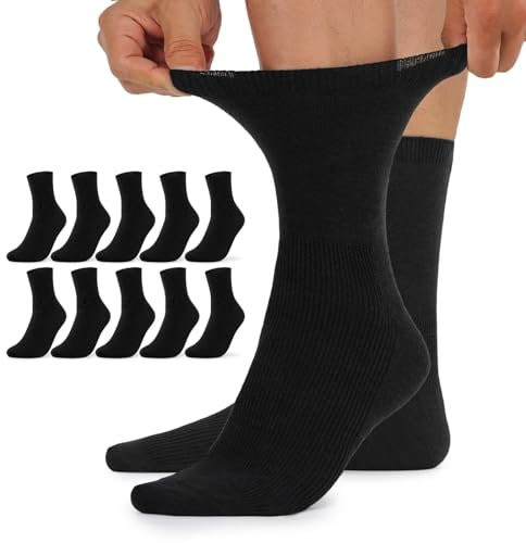 TUUHAW Chaussettes Homme 39 42 10 Paire Socquettes Femme 39 42 Diabetiques Coton sans Elastique Diabétiques Noir Hiver Non Comprimantes Extra Large