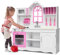 DREAMADE Cuisine Enfant, Cuisine en Bois avec Micro-Ondes, Four, Cuisinières, Robinet, Accessoires de Cuisson, Jouet de Cuisine en Bois avec Étagères, Placards, pour 3+ Ans, Rose+Blanc