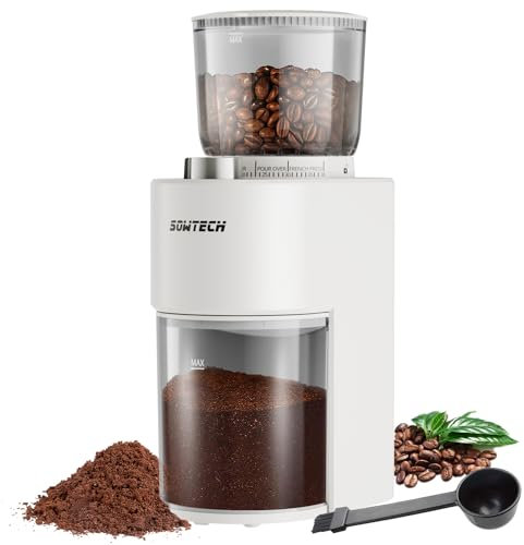 SOWTECH Anti-static Conical Burr Coffee Grinder, Adjustable Electric Mill, 38 Precise Grind Settings, Precision Timer, for Espresso, Drip and French Press, Beige