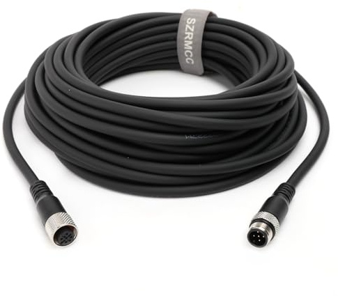 SZRMCC M12 5 Pin Male to Female Straight Aviation Sensor Connector Electrical Cable Connector High Flexiable Shielded Waterproof Cable for Industrial Camera Fieldbus Module (15m)