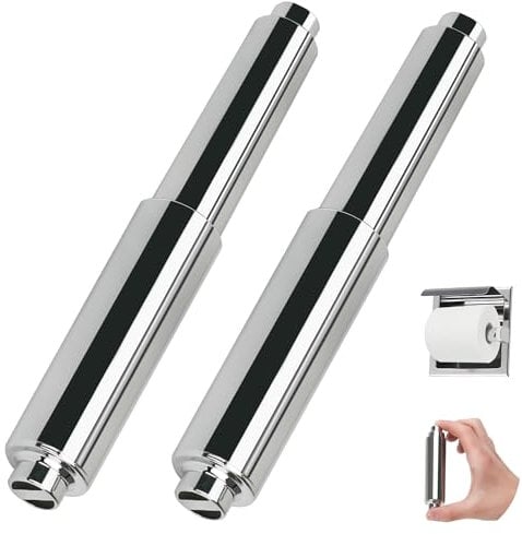 Toilet Paper Holder Roller Replacement, 2Pcs 6.5inch Plastic Toilet Paper Spring Rod Toilet Tissue Holder Replacement Spindle Replacement Rod fits Extra Large Bathroom Tissue Rolls (Silver)