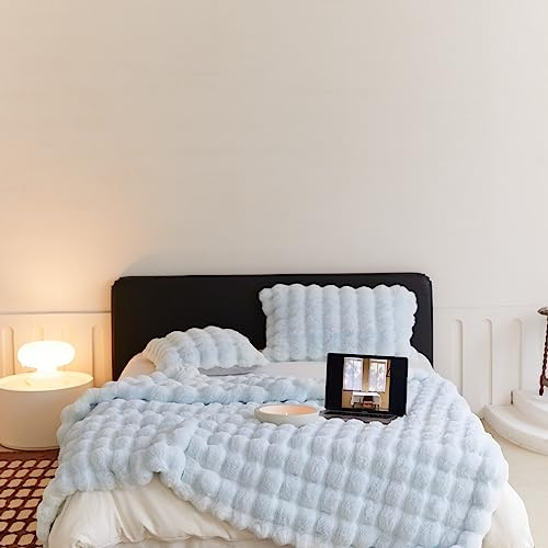 Bubble Decke Fellimitat Kuscheldecke Flauschig Flauschige Fluffy Blanket für Bett Sofa Casual (Blau, 45 * 45 Kopfkissenbezug)