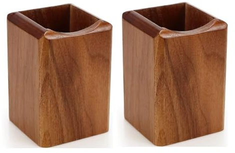 SHOPUKASA 2 Pack Wood Pen Pencil Holder Stand Multi Purpose Natural Wood Pencil Cup Pot Desk Organizer Storage Box (2 Pack Walnut Color)