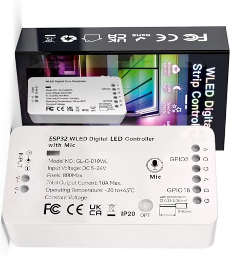 ESP32 WLED Strip Light Controller with Mic Addressable LED Controller RGB RGBW WS2812B SK6812 WS2811 TM1814 WS2813 WS2815 5-24V ESP32