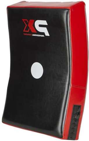 TEKKA BUDO Schlagpolster Strike Gekrümmt - Mit 4 Griffen - 60 x 35 x 15 cm - Kunstleder rot-schwarz - Robuste leichte Pratze
