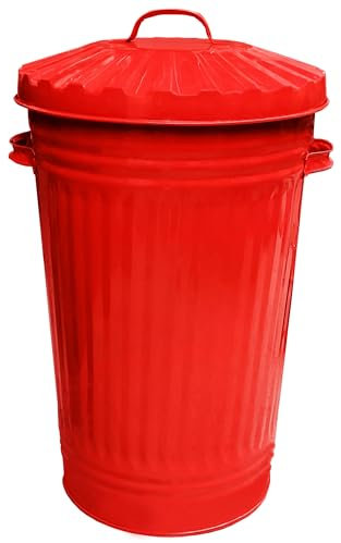 Metal Bin Retro Dustbin Waste Rubbish Bin Rubbish Waste Animal Feed Outdoor or Indoor Bin, Red Slim Tall Tapered Steel Bin 45L