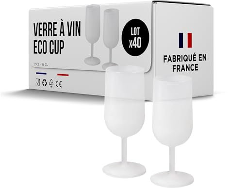 SPARKLERS CLUB Verres à Vin Réutilisables Eco Cup 12cl (18cl à ras bord) MADE IN FRANCE - Fabriqué en en Polypropylène, Verre Réutilisable de Haute Qualité (Givré Translucide, 40)
