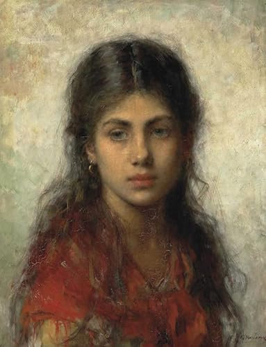 PSVDCTOO Gefeiert Wandbilder Kunst Poster Poster Wandbild Das mädchen im roten Schal von alexei Alexeivich Harlamoff für Heimdekoration60x90cm
