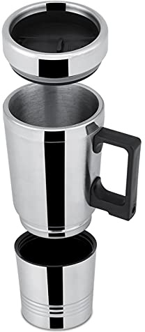KIMISS 12 V/24 V, 300 Ml, Elektrisch Beheizter Autobecher – Fahrzeug-Heizbecher aus Edelstahl – Tragbarer Kaffee-, Tee- und Wasserbecher für das Auto – Langlebiger Trinkbecher mit Griff