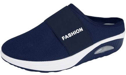 Hub Schuhe Damen Gefüttert Orthopädische Wanderschuhe zum Hineinschlüpfen mit Luftpolster und Fußgewölbeunterstützung, gestrickt, lässiger Komfort für Spaziergänge im Freien Sommer Schuhe (Blue, 43)