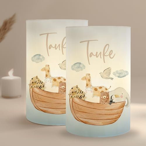 MeinBaby123® 10 Stück Windlicht Tischdeko Taufe, Taufdeko Mädchen Junge, Meine Taufe Deko Arche, Teelicht Taufe, Taufe Deko (Taufe Arche)