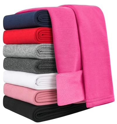 Auranso Leggings termici da bambina, imbottiti, in cotone, spessi, Rosa, 152 cm-158 cm