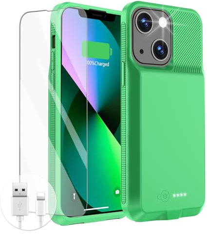 Ultra-Slim 7000mAh Rechargeable Battery Case for iPhone 13/13 Pro/14/14 Pro (6.1 inch) - Green
