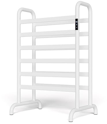 SWHC Heated Towel Rack, 200W Freestanding Towel Warmer with Built-in Timer 1-24H Led Indicators Radiator Towel Rail 45-60°C Electric Towel Rail 12 Bars Double Layer Electric Towel Radiators