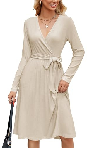 Newshows Jumper Dress for Women UK Ladies Winter Dress Knitted Sweater Dresses for Wedding Guest Apricot,M