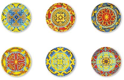 Excelsa Trinacria Lot de 6 assiettes à dessert/apéritif, porcelaine, 15 cm, multi-décors