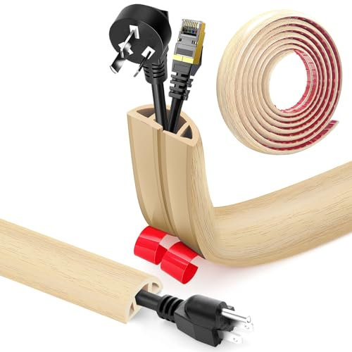 Kabelkanal Selbstklebend, Kabelbrücke Boden, Flexibler PVC Flach Kabelabdeckung Boden Kabelschutz Kabelschacht für alle Netzkabel Haus, Büros, Lagerhallen, Hotels, usw (Holzmaserung C, 3cm x 5m)