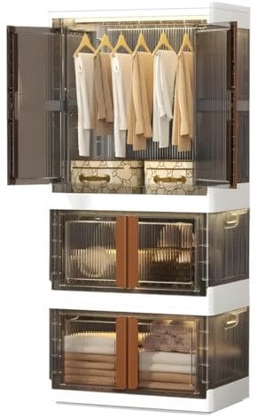 Roomdium Storage Box with Doors 3-Pack Large Capacity 294L Plastic Collapsible Solution, Stackable and Foldable Open Front Design, with Wheels for Easy Mobility, Ideal Closet Organizer