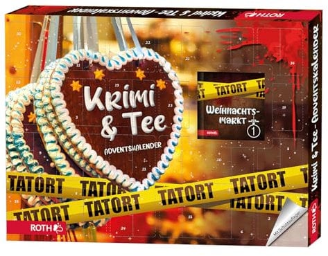 ROTH Krimi + Tee-Adventskalender gefüllt mit hochwertigen Teesorten und einem Krimi-Buch, Krimi + Teebeutel-Kalender für die Weihnachtszeit (2025)
