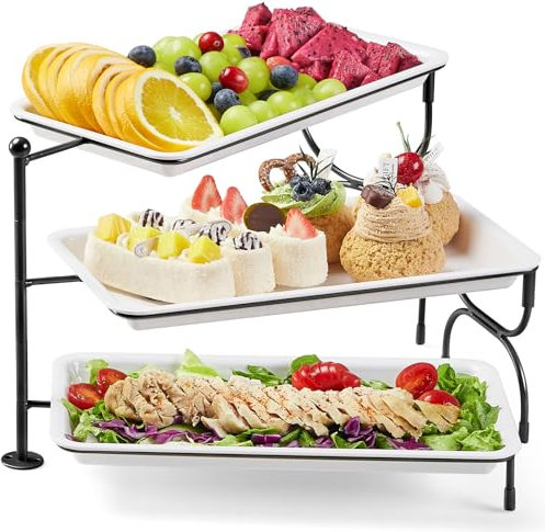 Lifewit 3-stufiges Serviertablett für Partyzubehör, 30x17cm Servierplatte zum Anrichten von Speisen, weiße wiederverwendbare, Tabletts Obstschale für Gemüse, Obst, Kekse, Desserts, Schwarz