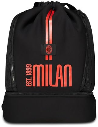 Milan Zaino Palestra Ragazzi e Bambini, Rosso Nero, Con Fondo Rigido Portascarpe, Spallacci Regolabili, Sport e Tempo Libero