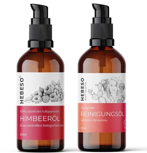 Olio di semi di lampone 100% puro e naturale spremuto a freddo + set di olio detergente rigenerante – 100 ml x 2 | anti-invecchiamento, vitamina A/E, EFA e 5 oli nutrienti | cura naturale del viso per