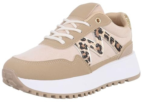 Ital Design Damen Low-Top Sneaker mit Schnürung und Keilabsatz, runde Spitze, Beige, Gr. 37