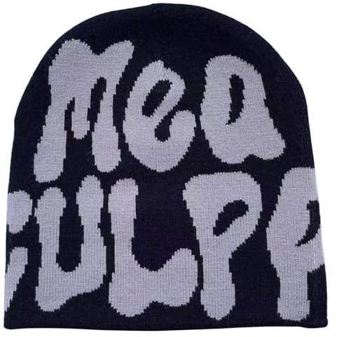 Krilucly Y2k Schwarz Hat Beanie Mütze Herren Damen Teenager,Cap Winter Knit Skater Mütze mit Buchstaben-Druck, Knit Mütze Skater Hip Hop Baumwolle MEA Harajuku Fashion