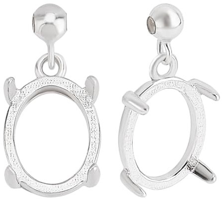 HOBBIESAY 2 Stück 925 Sterling Silber Basis 0.67 Zoll Offene Rückseite Lünette Blanko Tablett für Edelstein Anhänger 8x6mm Oval Cabochon Schmuckherstellung
