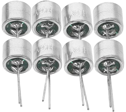 8 Stück 6050 Pin Sicherheitsmikrofon mit Pcb Pins für Sprachaktivierung | Aluminiumgehäuse, 1,5x0,6x0,6cm Bauform, für Alarmtafeln und Spielzeugdesigns, Silber