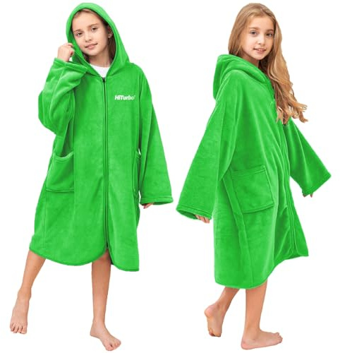 Hiturbo Kids Hooded Towel Robe: Changing Zipper Bath Robe Poncho Towelling for Swimming Beach Surfing Home
