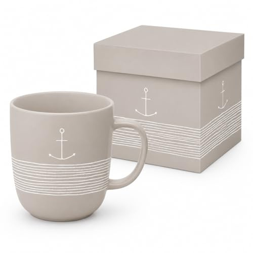 Porzellanbecher 350 ml Kaffeebecher mit Henkel aus Porzellan spülmaschinenfest & mikrowellengeeignet Tasse für Kaffee & Tee Höhe 10,5 cm Ø 8 cm - Anker Beige