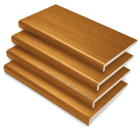 150mm x 1.75m Golden Oak uPVC Fascia Capping Board + End Caps – 4 Pack