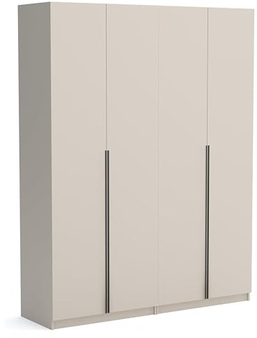 Brent - Kleiderschrank Bristol Beige 180 cm Breite, 4-türig, Mehrzweckschrank mit Einlegeböden und/oder Kleiderstange, Aufbewahrungsschrank, Modern Metallgriffe in Schwarz