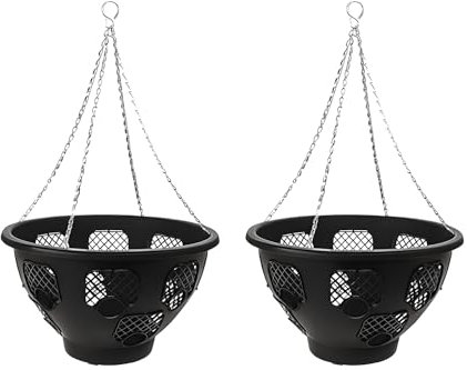 Muddy Hands Pack of 2 - Large 14 Easy Fill Hanging Baskets - Outdoor Garden Balcony Hangers Black Plastic Flower Herb Plant Pots Planters