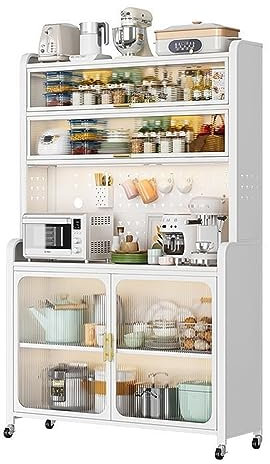 Kitchen cabinets (Tall White Kitchen Storage Pantry Cabinet - 75 Bakers Rack with Quick Assembly, Buffet Sideboard, Microwave Stand & Cupboard Shelf - 88.8cm/35in Width)