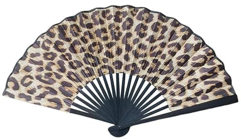 Muorruo Large Foldable Hand Fan for Men/Women, Large Rave Fan for Line Dance, Summer Clack Hand Fan for Disco Party, Beach, Dancing, Gift (Leopard Pattern)