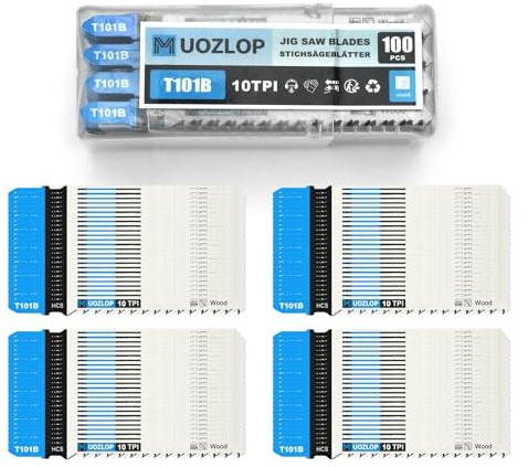 MUOZLOP T101B Lot de 100 lames de scie sauteuse avec mallette de rangement pour bois, accessoires de scie sauteuse (100 pièces T101B)