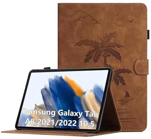 Oduio Hülle für Samsung Galaxy Tab A8 2021/2022 10,5 Zoll (SM-X200/SM-X205) Premium PU Leder Multi-Winkel Folio Schutzhülle mit Kartenschlitz und Auto Schlaf/Wach Funktion, Braun