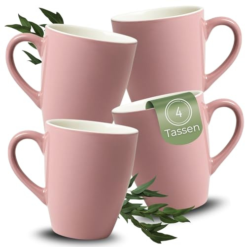 matches21 HOME & HOBBY Kaffeetassen 4er Set aus Keramik 340ml - Teetassen für 4 Personen in Rosa, Kaffeebecher Spülmaschinenfest