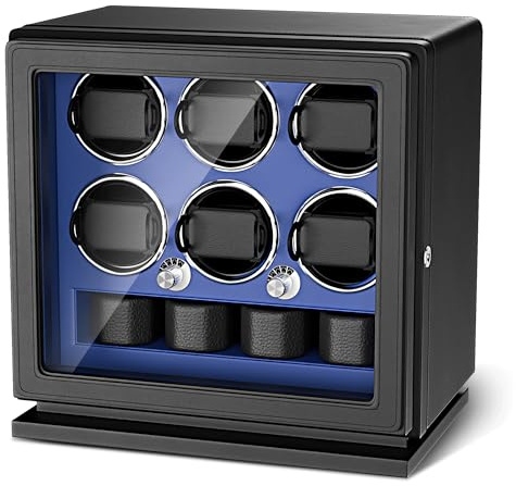 TWIXSTAR Uhrenbeweger, 2-in-1-Uhrenbeweger mit Schlüsselschloss für 3/4/6 Automatikuhren mit 4 Rotationsmodi, Mikrofaserleder, Verstellbarem Uhrenkissen, Leisem Motor und Licht für Damen & Herren