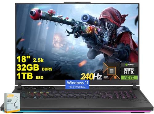 ASUS ROG Strix G18 G814 Gaming Laptop | 18 2560x1600 240Hz 100% DCI-P3 | AMD 16-core Ryzen 9 9955HX (>i9-14900HX) | 32GB DDR5 1TB SSD | GeForce RTX 5070 DLSS4 | RGB retroilluminato Win11Pro w/DLCA