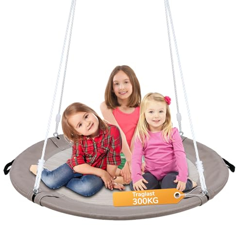 Trekassy Nestschaukel Outdoor 100cm Tellerschaukel für bis zu 300kg,900D Textilene Wasserfeste Kinderschaukel Garten,2 Schaukel Gurte 3m, verstellbaren Hängeschaukel Indoor & Outdoor für Kinder - Sand