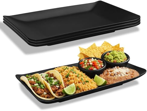 Jinfanshurich Teller Rechteckig, Servierplatten Porzellan Rechteckig, Schwarz Vorspeisenteller, Dessertteller, Snackteller für Sushi, Kuchen, Salat, Obst, Antipasti, Beilagen (9615-4)