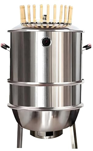 Parrilla vertical de carbón con termómetro, barbacoa sin humo, barril desmontable para separación de aceite y carbón