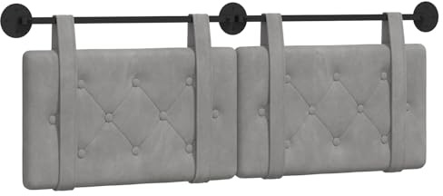 vidaXL Hängendes Kopfteil Hellgrau Samt, Moderner rechteckiger Wand-Headboard aus Samt, bezogen mit Bändern, Knopfsteppung für entspannende Schlafzimmer-Deko