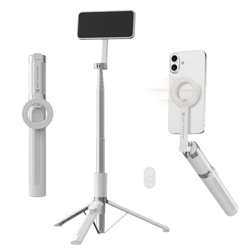 K&F CONCEPT 180cm/71 inch Magnetic Tripod Lightweight Selfie Stick - White | Portable Extendable Phone Tripod with Bluetooth Remote, Aluminium Vlog Tripod for iPhone 17 16 15 14 13 12 Pro/Pro Max - MS18